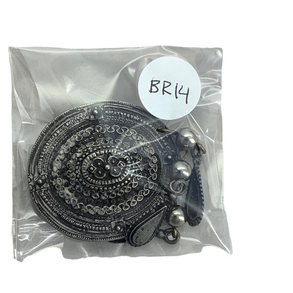Express Oval Aztec Pattern Dangling Brooch Costume Jewelry Silver‎ Tone Signed - Picture 4 of 4